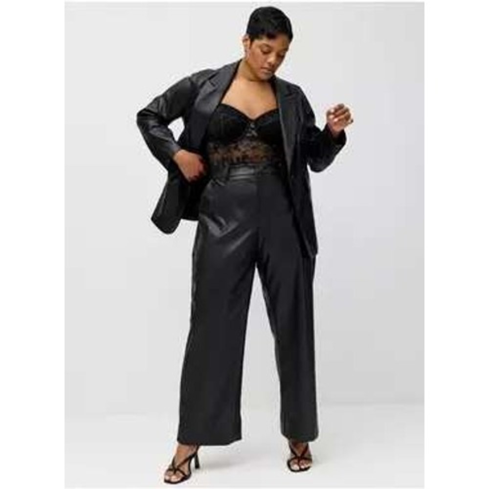 Torrid Studio Classic Straight High Rise Pants Women 20 Deep Black Faux Leather